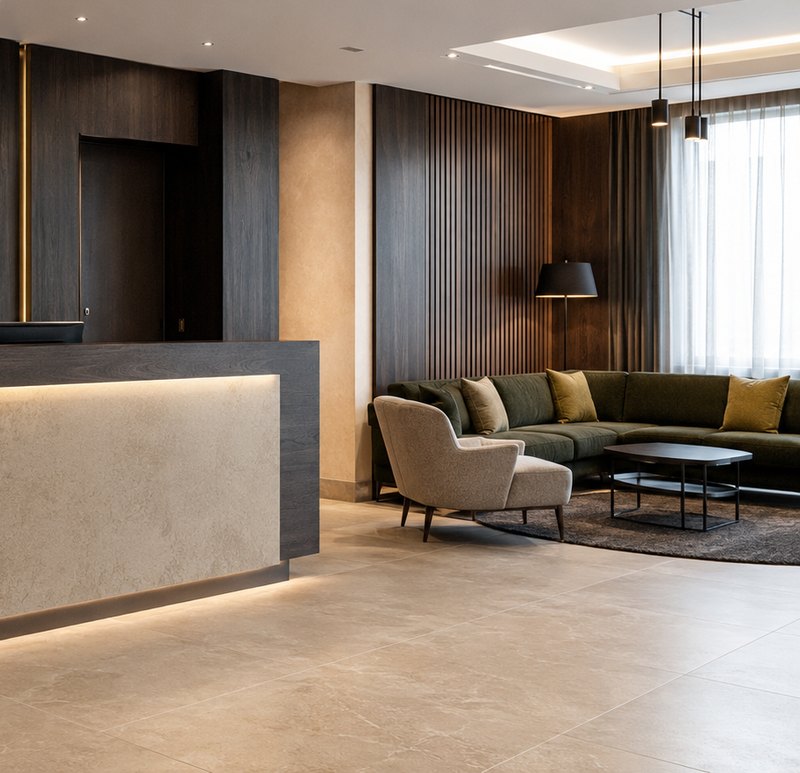 Zona de espera y recepción de hotel
