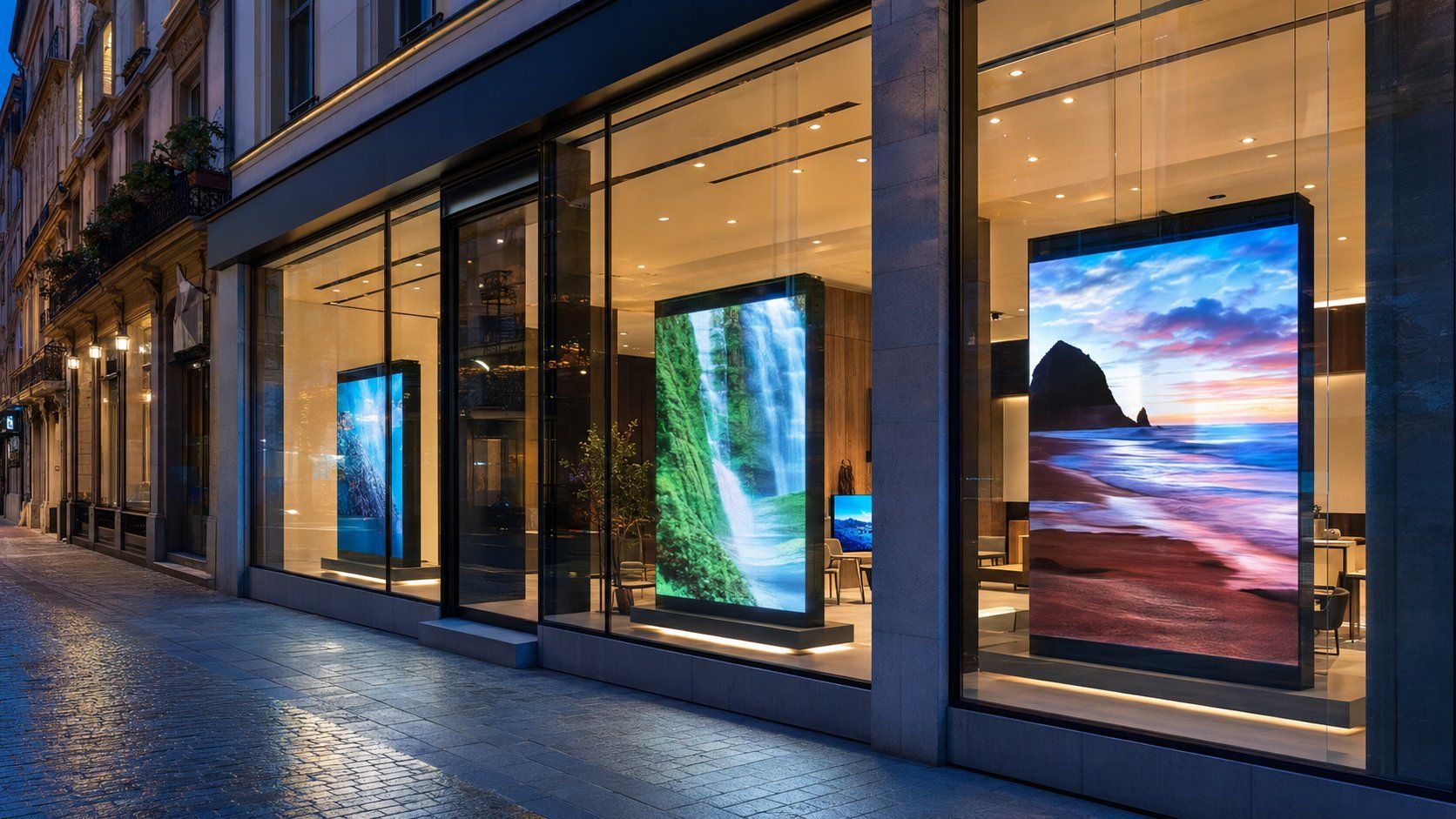Pantallas LED instaladas en escaparates